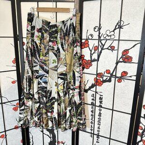 Alberto Makali Floral Print Lace Mesh Lined A-Line Skirt Size 14 Pleat Lagenlook